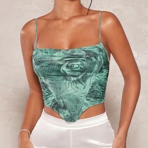 Floral Ruched Mesh Cami Top